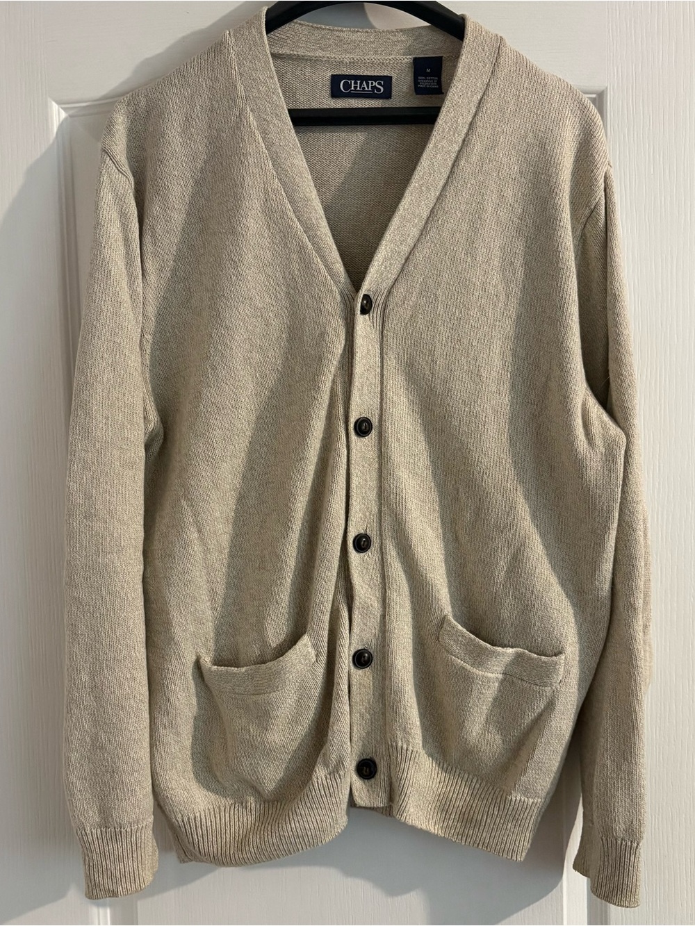 Chaps Men's Light Beige Button-Up V-Neck Cardigan